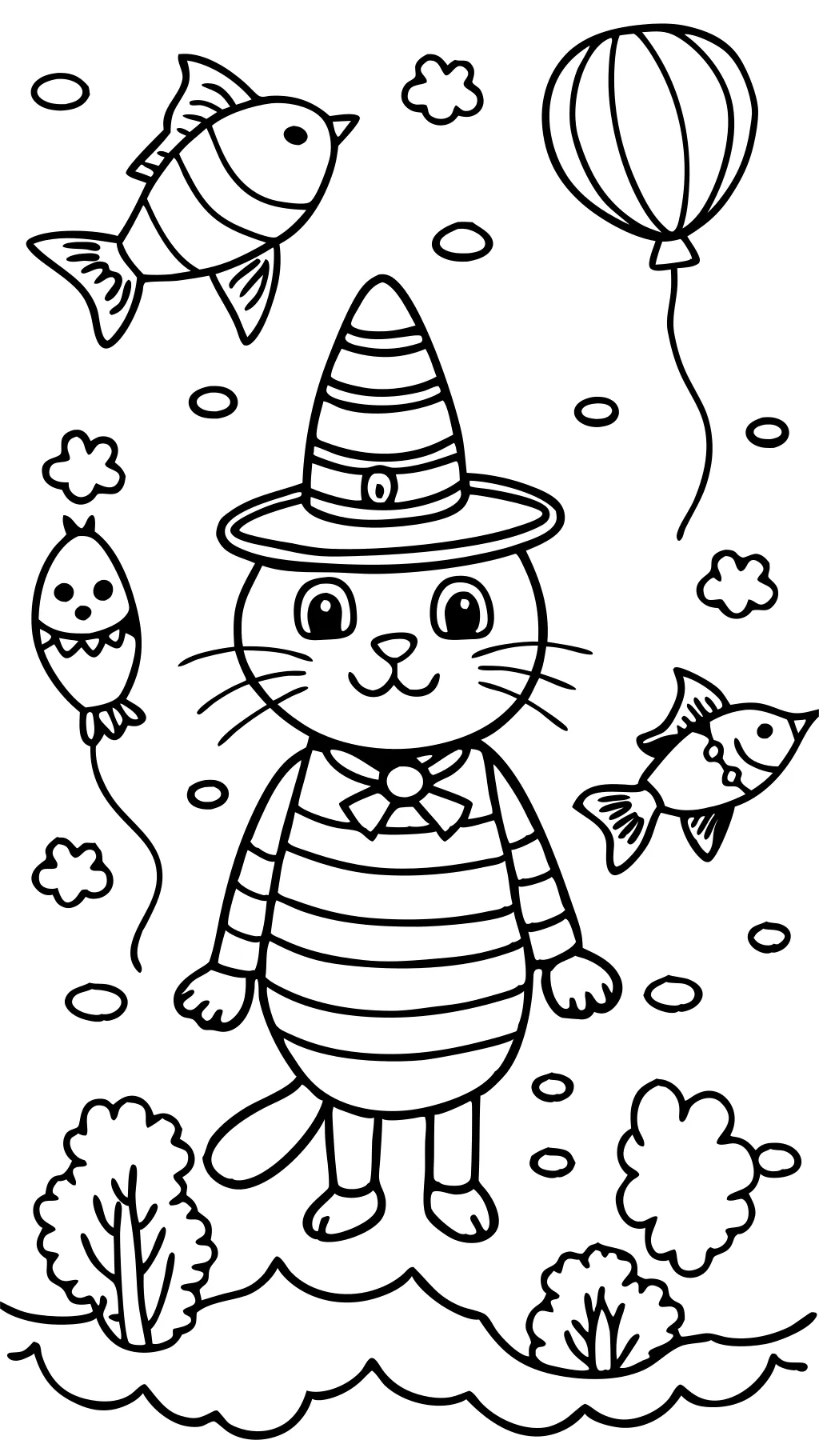 Páginas para colorear de gato y sombrero